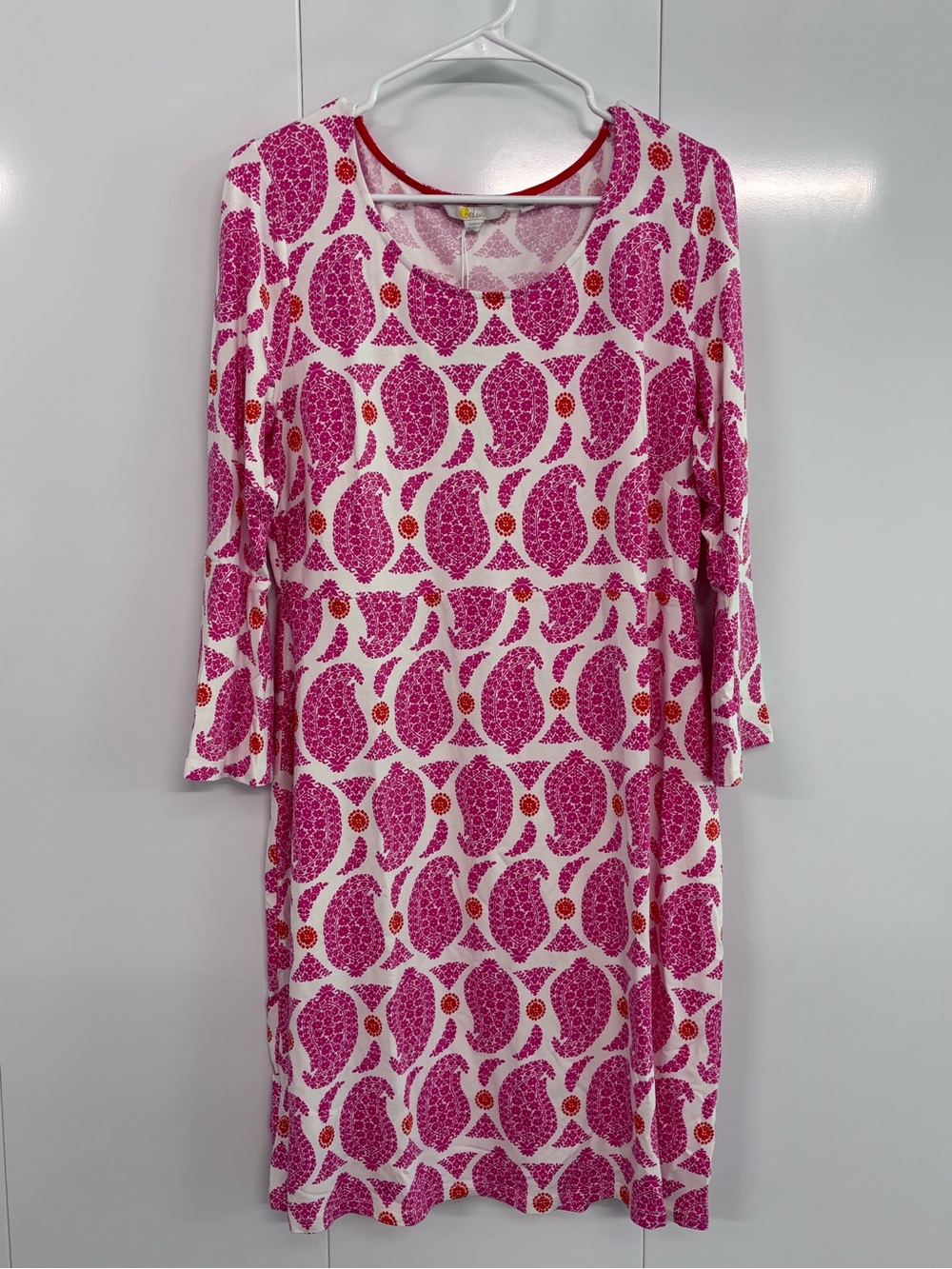 Boden Women’s Pink Paisley Jersey Midi Dress Size 14L Viscose Stretch NWT